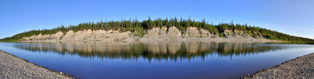 Panorama deserted the Ural river. Polar Ural, Komi Republic, Russia.の写真素材