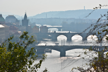 Prague, bridges over the Vltava. City landscape of the capital of the Czech Republic.の写真素材