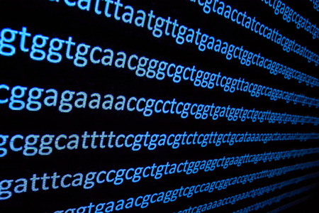 Sequencing the genome. Background on the subject of DNA sequencing, symbols of nucleotide bases on...
