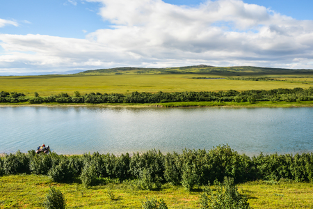 PIKE river in the natural Park of Polar Urals. Summer tundra landscape on the Yamal Peninsula.の写真素材