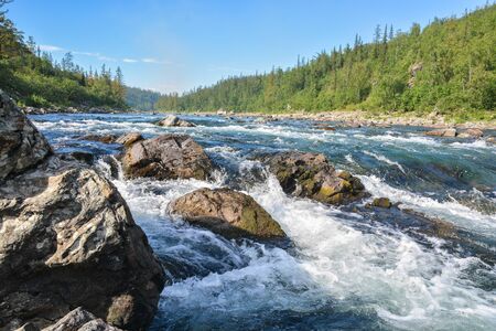 Rapid. Summer water landscape of the Polar Urals.の写真素材