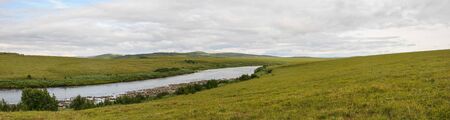 Panorama of the river in the natural Park on Taimyr. Summer landscape in the polar Urals.の写真素材