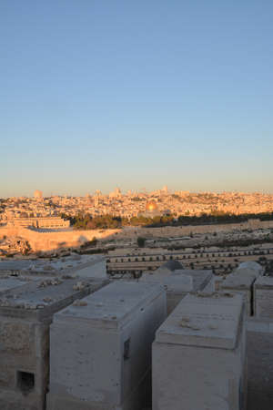 The old city of Jerusalem and the Jewish cemetery on the slope of the Mount of Olives.