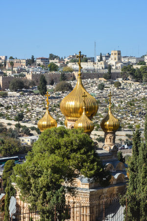 Russian Orthodox Cathedral on the slope of the Mount of Olives in Jerusalem.の写真素材