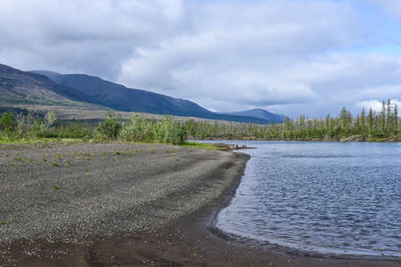 The Muksun River on the Putorana Plateau. River summer landscape of the north of Eastern Siberia.の写真素材