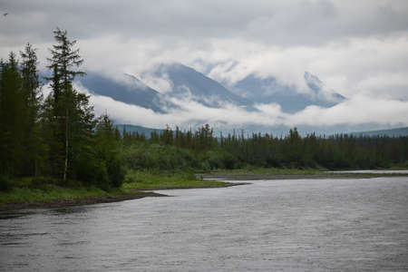 The Muksun River on the Putorana Plateau. River summer landscape of the north of Eastern Siberia.の写真素材