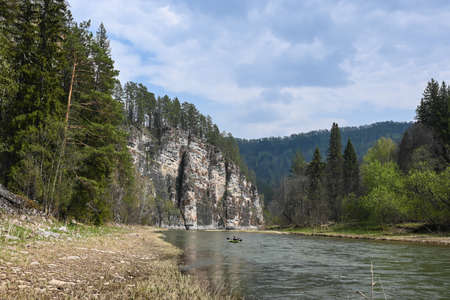 Rocks along the banks of the Zilim River. Spring in the nature park "Zilim" in Bashkiria, the Ural region of Russia.の写真素材