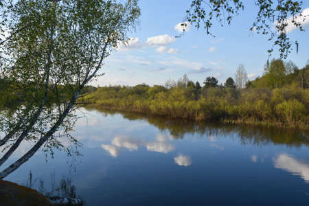 Spring in central Russia. A river in the Meshchersky National Park, Ryazan region, early May.