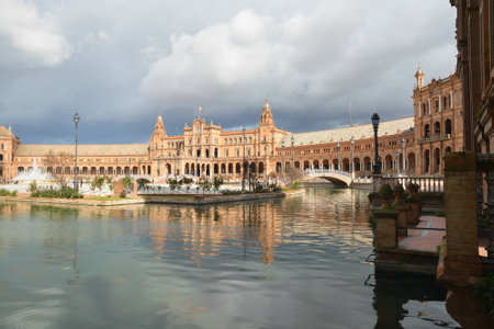 Plaza of Spain in Seville. Attraction in the main city of Andalusia.のeditorial素材