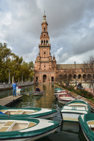 Plaza of Spain in Seville. Attraction in the main city of Andalusia.のeditorial素材