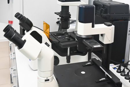 laboratory microscope. A microscope in a biological laboratory.
