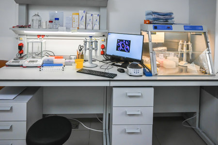 In the scientific biological laboratory. Modern scientific research in biology.の写真素材