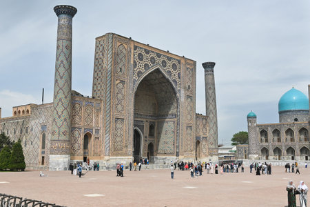 Registan Square in Samarkand. A medieval educational center in Central Asia. UNESCO World Heritage Site.の写真素材