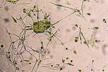 Glioblastoma cell culture. Human glioma cells under magnification.の写真素材