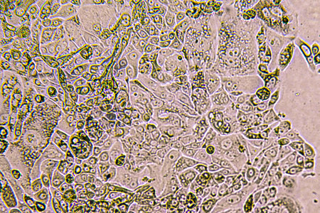Glioblastoma cell culture. Human glioma cells under magnification.の写真素材