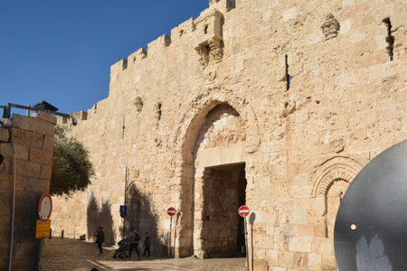 Jerusalem. The Walls Of The Old City. The walls of the fortress in Jerusalem, built by Sultan Suleiman the Magnificent.の写真素材