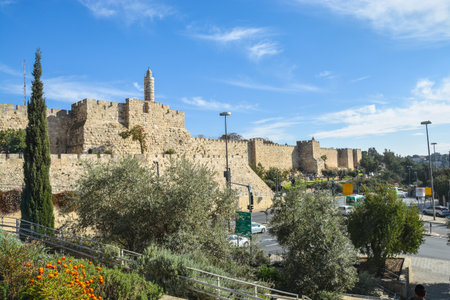 Jerusalem. The Walls Of The Old City. The walls of the fortress in Jerusalem, built by Sultan Suleiman the Magnificent.の写真素材