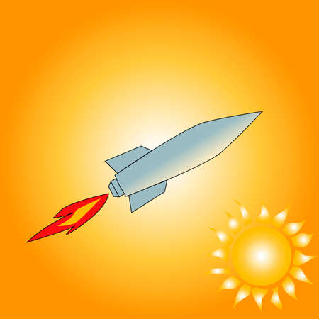 space rocket on the background of the sun and the planet vector drawing for childrenのイラスト素材
