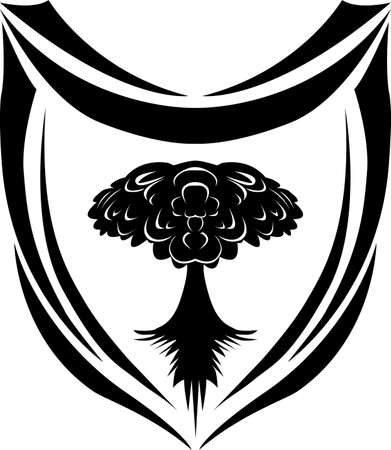 shield with the image of a tree with rootsのイラスト素材