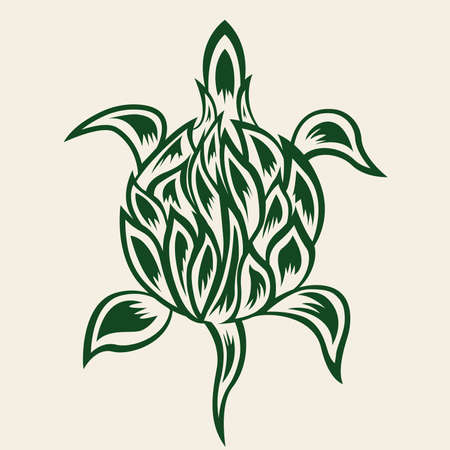 turtle leaf ornament pattern in green shadeのイラスト素材