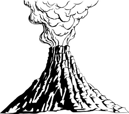 volcano black and white vector illustrationのイラスト素材