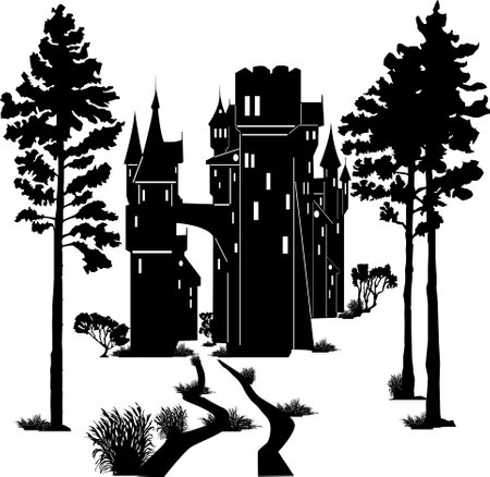 vector image of an ancient castle surrounded by treesのイラスト素材