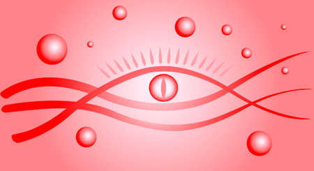 abstract red and white pattern in the form of a stylized image of an eye surrounded by red ballsのイラスト素材