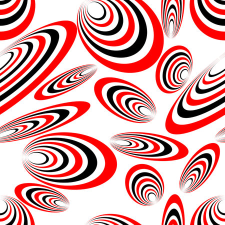 seamless abstract pattern of red and black eccentric ellipses on white backgroundのイラスト素材