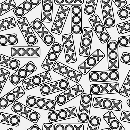seamless vector pattern of tic-tac-toe game elements in black and white colorsのイラスト素材