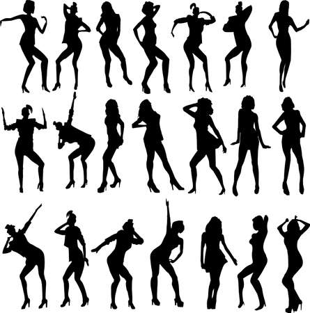 set of silhouettes of womenのイラスト素材