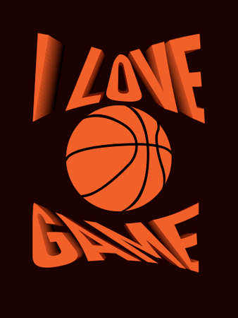Basketball emblem with ball and slogan i love the game in orange tones on dark backgroundのイラスト素材