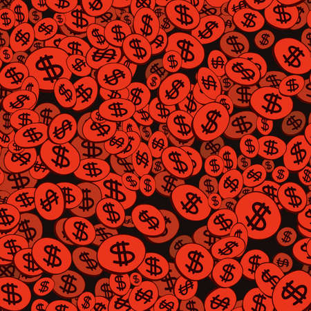 seamless pattern of stylized images of coins in dark orange colors