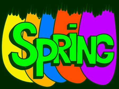 motley vector illustration depicting volumetric inscription spring on a colorful background