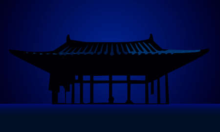 architectural structure in the form of a pagoda in the night dark blue lightingのイラスト素材
