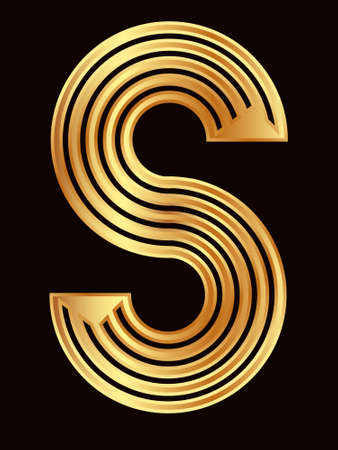 vector image of the symbol s in gold tones on a dark backgroundのイラスト素材