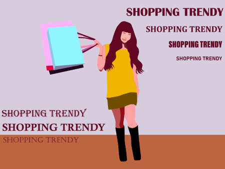 vector illustration depicting a girl with shopping bags for fashion shoppingのイラスト素材