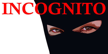 the face of a person in a ski mask with slits for the eyes and the inscription incognito as a symbol...