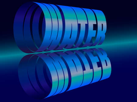 vector illustration depicting the stylized word water in the form of a cylinder in blue tones and...