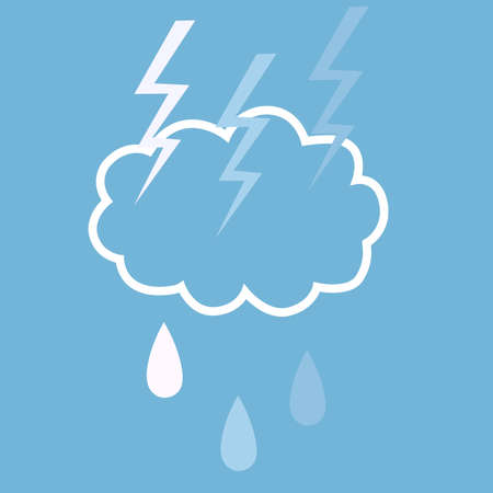 flat illustration with the image of a thundercloud and raindrops in white-blue tones for depicting weather icons and for decorating weather websitesのイラスト素材