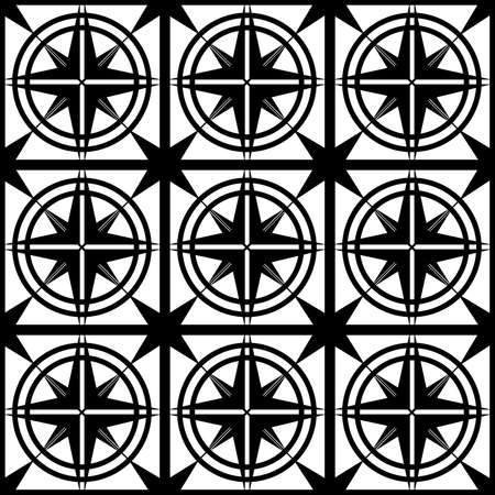 abstract seamless pattern of black color from geometric symmetric shapes in the form of a grid with an ornament for stencils when printing on fabric, packaging or glass, as well as for interiorsのイラスト素材