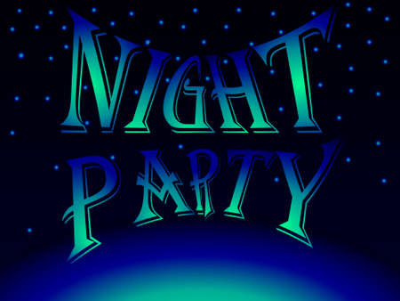 vector illustration depicting the stylized lettering "night party" in blue dark blue shades for printing on clothes or walls, as well as for printing advertising and greeting cardsのイラスト素材