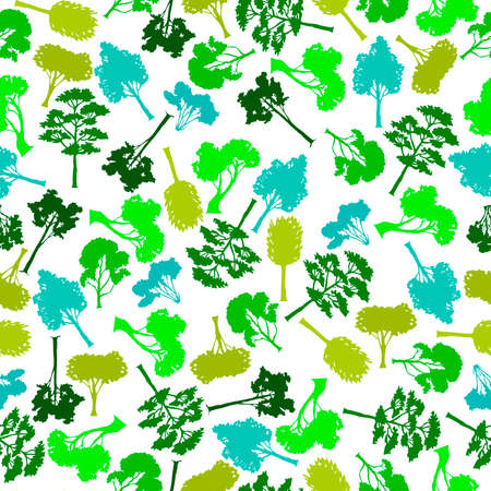 seamless pattern with green leaves and trees