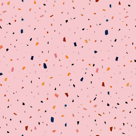seamless abstract pattern of small angular motley shapes on a pink background for prints on fabrics for bed linen and light clothes, as well as for decoration of premises in a festive styleのイラスト素材