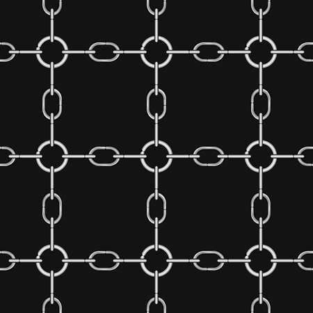 seamless abstract pattern in the form of metal chain links forming an ornament in the form of a grid on a black background for prints on banners, packaging, fabrics, as well as for interior designのイラスト素材