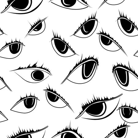black and white seamless pattern of images of different eyes for prints on fabric, packaging and clothes, as well as for interior decoration of beauty salons and other premisesのイラスト素材