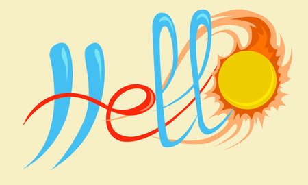 stylized image of the word hello in colorful colors for prints on clothes, banners, greeting cards and for decorating messages and children's interiorsのイラスト素材