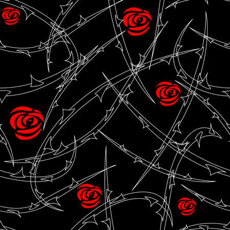 seamless pattern with the image of flowers and rose thorns on a dark background for prints on fabrics, clothes, packaging, as well as for interior decoration and other surfacesのイラスト素材