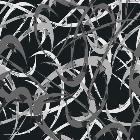 seamless pattern in gray tones in the form of an ornament of branches with thorns for prints on fabrics, clothes, packaging and for decorating rooms, frames, books and notebooksのイラスト素材
