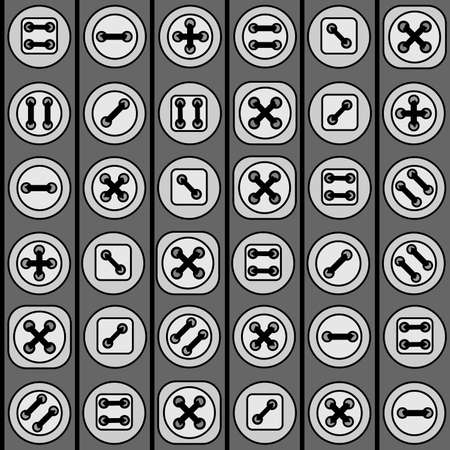 seamless pattern of buttons in gray shades for prints on fabrics, clothes, packaging, as well as for interior decoration of sewing workshops and storesのイラスト素材