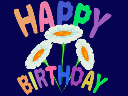 colorful illustration with birthday greetings for prints on cards, banners, postcards, as well as for decorating festive premises and greeting messagesのイラスト素材